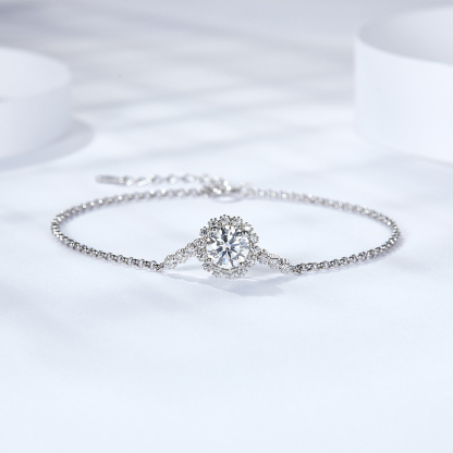 Sotiya Halo Round Cut Moissanite Bracelet Sterling Silver-Sotiya