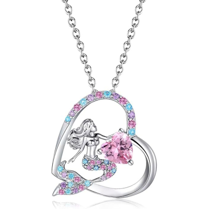 Sotiya Best Buds Mermaid Tail 12 Birthstones Heart Cut Necklace Sterling Silver-Sotiya