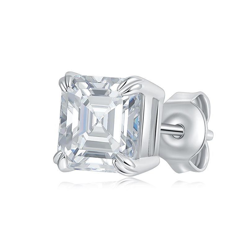 Sotiya Solitaire Asscher Cut Moissanite Stud Earrings Sterling Silver-Sotiya