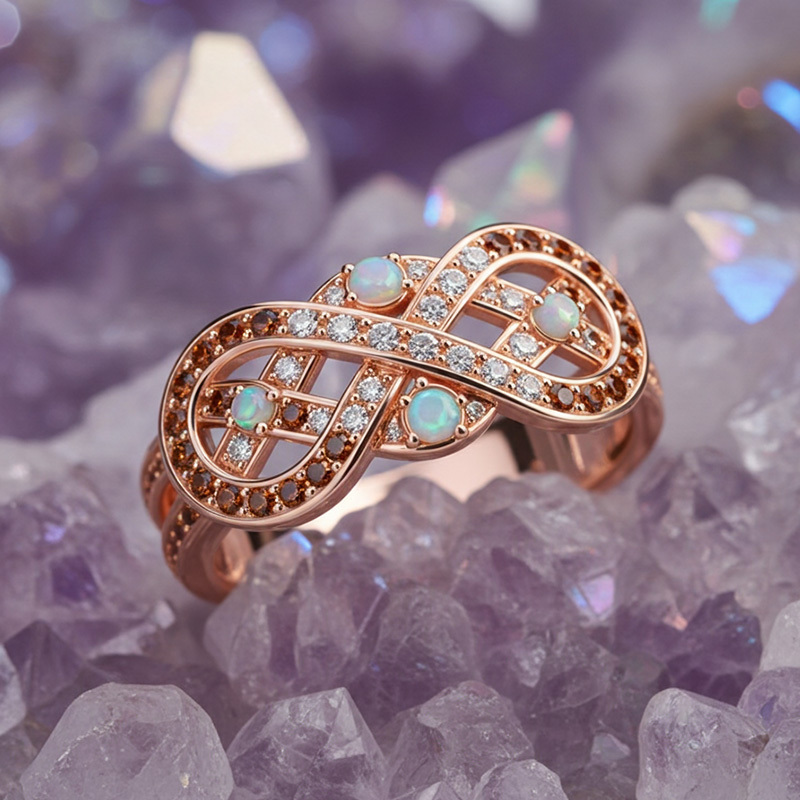 Sotiya Intertwined Infinity Knot Opal Coffee Women's Wedding Ring Sterling Silver-Sotiya