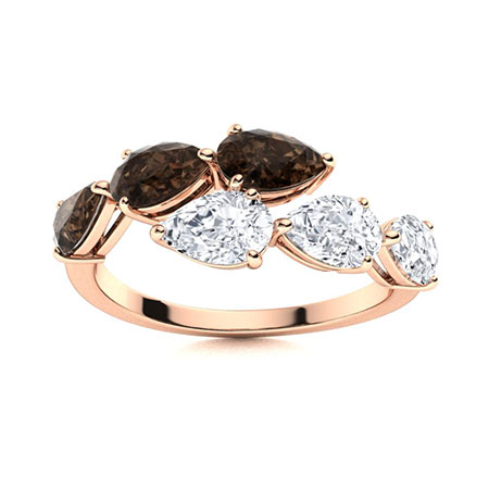 Sotiya Bypass Six Stones Coffee Pear Cut Cocktail Ring Sterling Silver-Sotiya