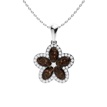 Sotiya Coffee Oval Cut Flower Halo Necklace Sterling Silver-Sotiya