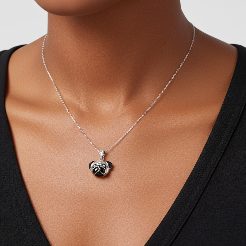 Sotiya Cute Head-tilt Pug Enamel Pendant Necklace-Sotiya
