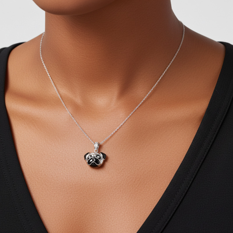 Sotiya Cute Head-tilt Pug Enamel Pendant Necklace-Sotiya