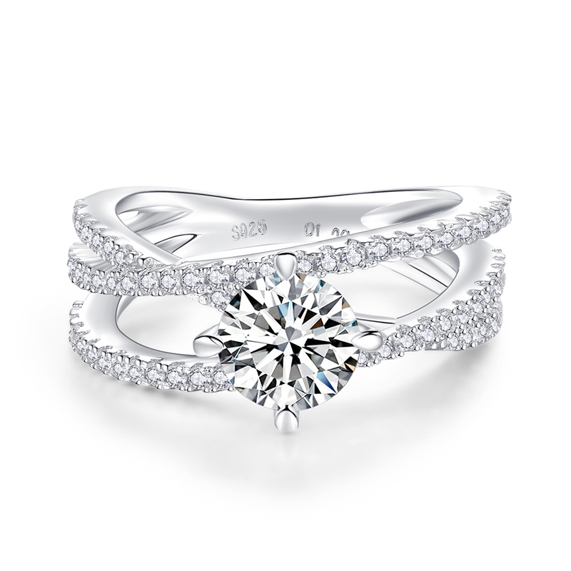 Sotiya Crossover Round Cut Moissanite Engagement Ring Sterling Silver-Sotiya