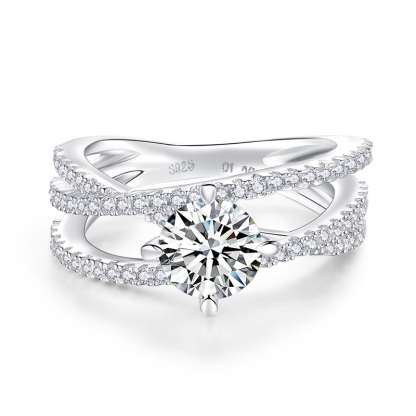 Sotiya Crossover Round Cut Moissanite Engagement Ring Sterling Silver-Sotiya