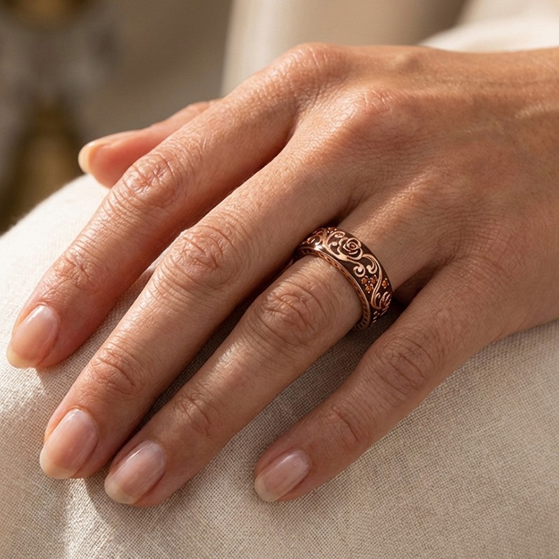 Sotiya Victorian Rococo Flower Enamel Round Cut Coffee Women's Wedding Ring Sterling Silver-Sotiya