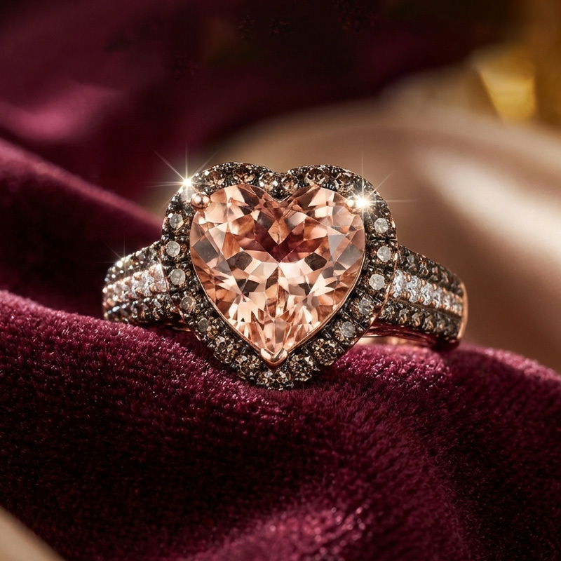 Sotiya Halo Synthetic Morganite Heart Cut Coffee Engagement Ring Sterling Silver-Sotiya