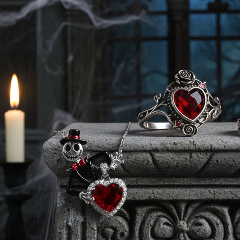 Sotiya Halo Heart Cut Skull Inspired Enamel Necklace Sterling Silver-Sotiya