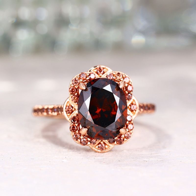 Sotiya Vintage Halo Oval Cut Coffee Engagement Ring Sterling Silver-Sotiya