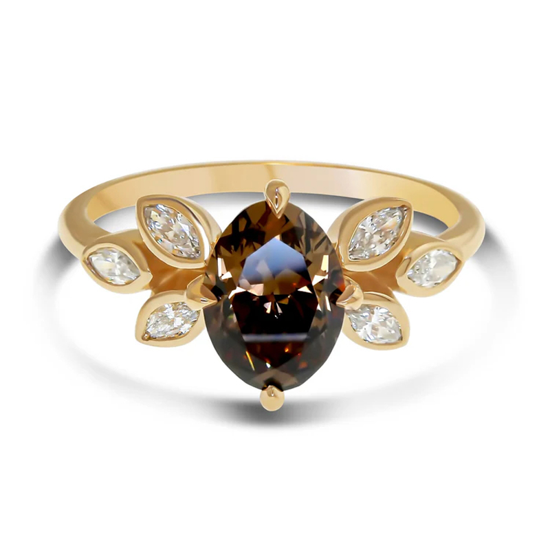 Sotiya Floral Inspired Sidestone Coffee Oval Cut Engagement Ring Sterling Silver-Sotiya