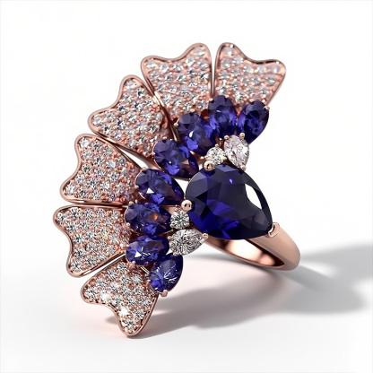 Sotiya Peacock Inspired Pear Cut Cocktail Ring Sterling Silver-Sotiya