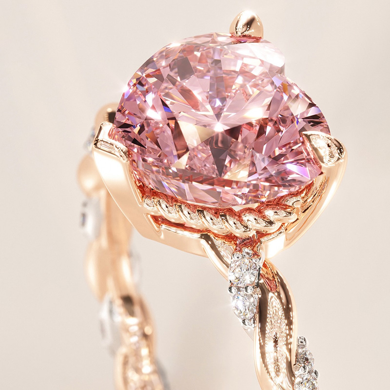 Sotiya Twist Heart Cut Pink/Coffee/White Engagement Ring Sterling Silver-Sotiya