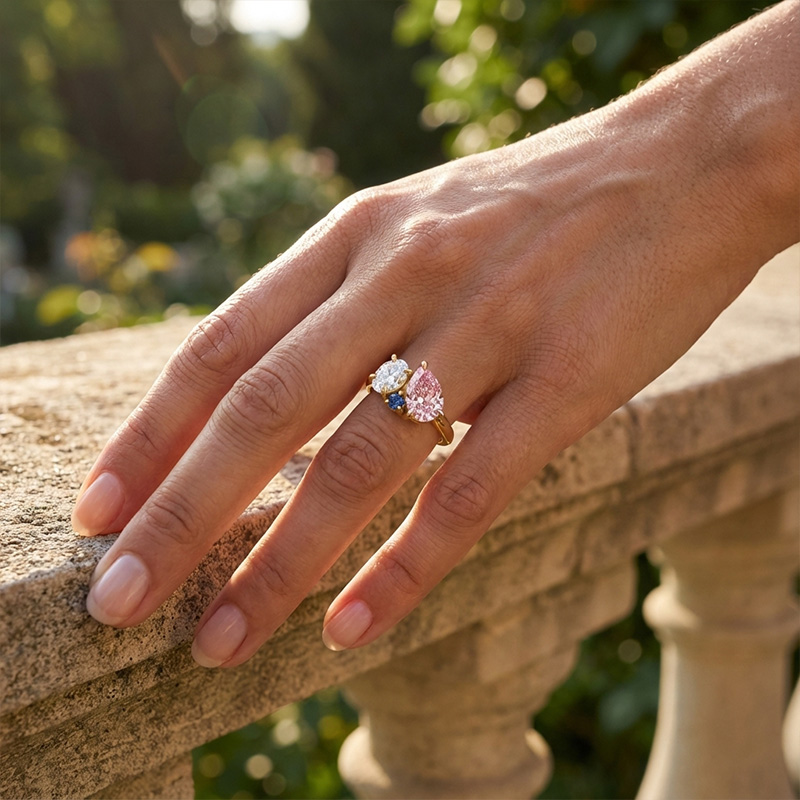 Sotiya Toi et Moi Oval and Pear Cut Coffee Cluster Ring Sterling Silver