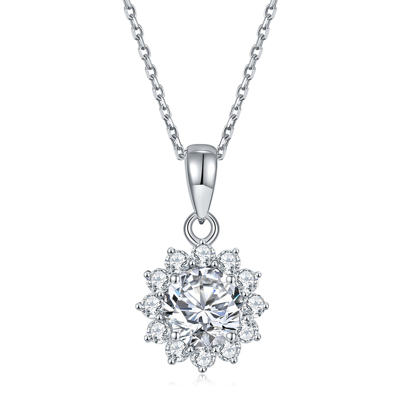 Sotiya Sunflower Round Cut Moissanite Necklace Sterling Silver-Sotiya