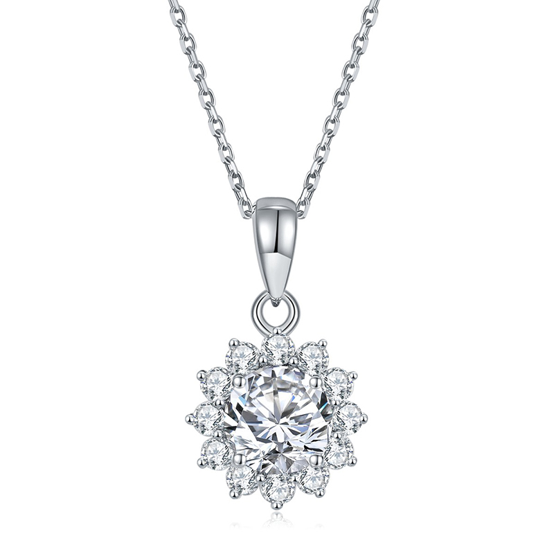 Sotiya Sunflower Round Cut Moissanite Necklace Sterling Silver-Sotiya
