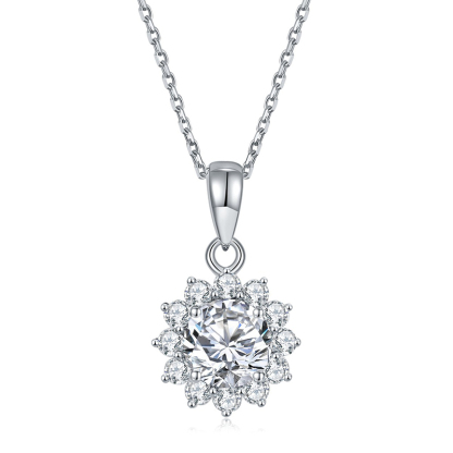 Sotiya Sunflower Round Cut Moissanite Necklace Sterling Silver-Sotiya