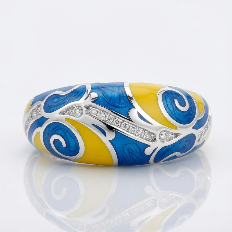 Sotiya Artist Collection Famous Painting Starry Night Inspired Enamel Women's Wedding Ring Sterling Silver-Sotiya