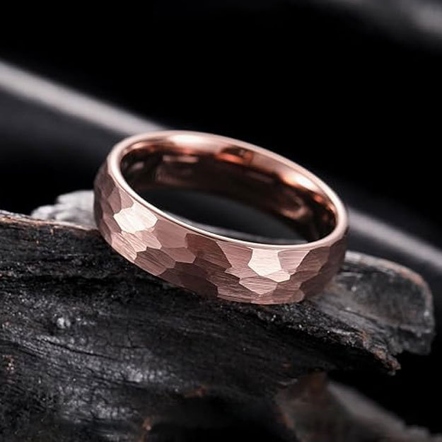 Sotiya Tungsten Coffee Plated Brown Hammered Design Men's Wedding Ring-Sotiya