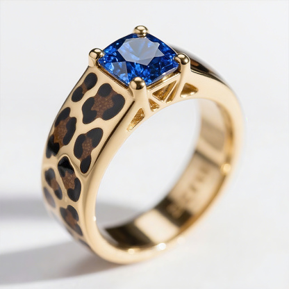 Sotiya Princess Cut Leopard Print Coffee Enamel Ring Sterling Silver-Sotiya