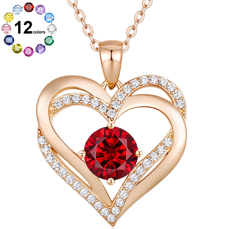 Sotiya 12 Birthstones Intertwined Heart Round Cut Necklace Sterling Silver-Sotiya