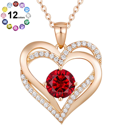 Sotiya 12 Birthstones Intertwined Heart Round Cut Necklace Sterling Silver-Sotiya
