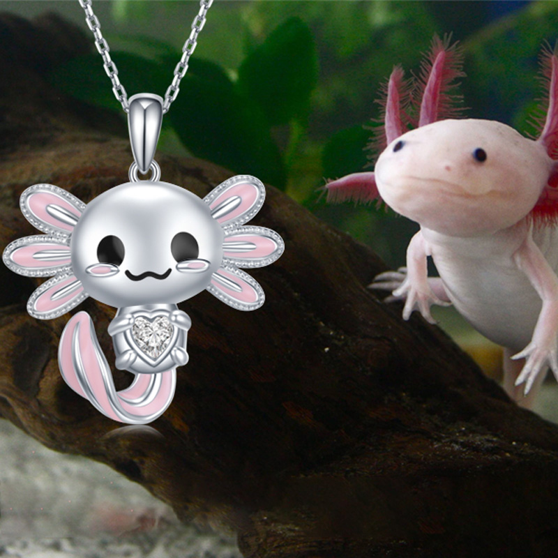 Sotiya Cute Axolotl 12 Birthstones Heart Cut Necklace Sterling Silver-Sotiya