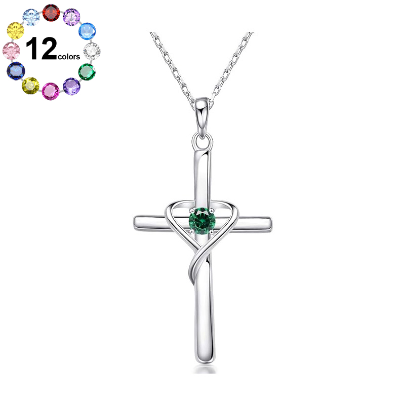 Sotiya 12 Birthstones Intertwined Cross Necklace Sterling Silver-Sotiya