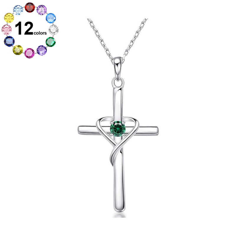 Sotiya 12 Birthstones Intertwined Cross Necklace Sterling Silver-Sotiya