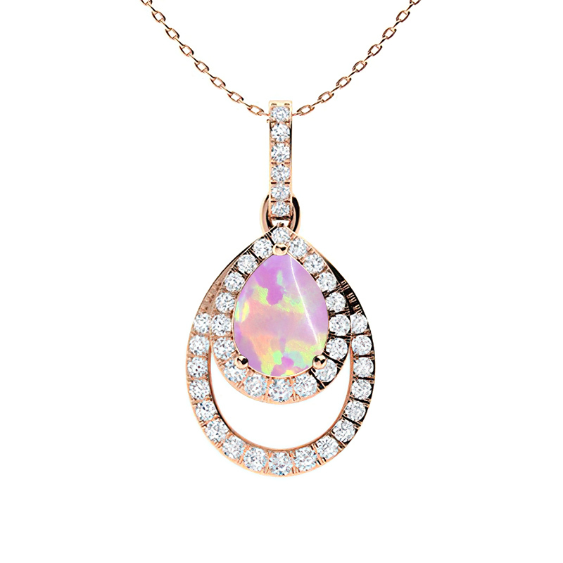Sotiya Gorgeous Opal Pear Cut Halo Necklace Sterling Silver-Sotiya