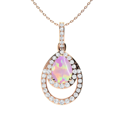 Sotiya Gorgeous Opal Pear Cut Halo Necklace Sterling Silver-Sotiya