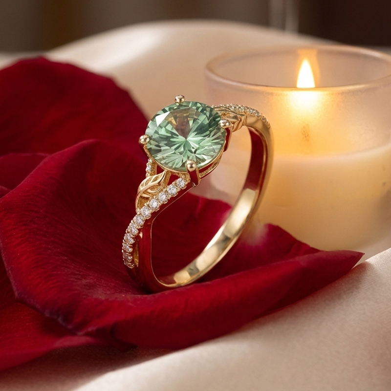 Sotiya Leaf Twist Green Round Fantasy Starbrite Cut Engagement Ring Sterling Silver-Sotiya