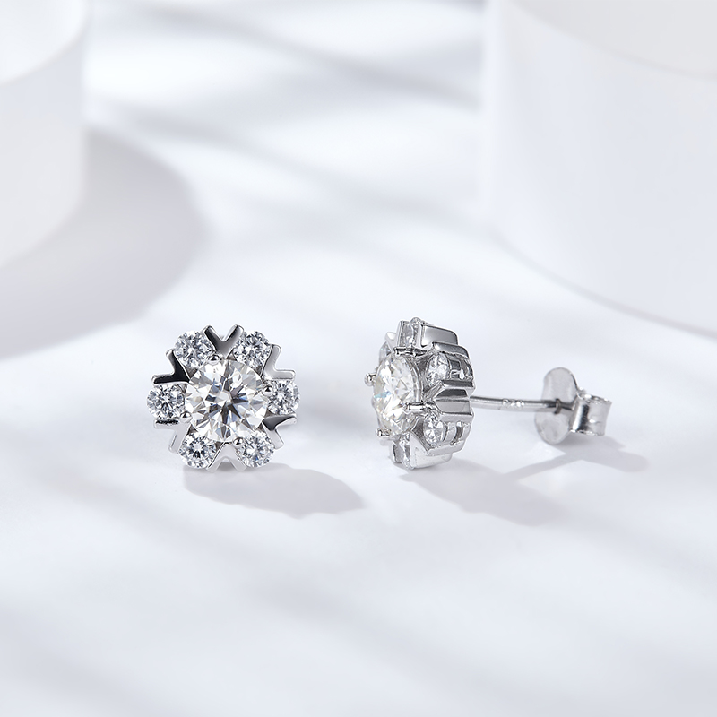 Sotiya Snowflake Round Cut Moissanite Stud Earrings Sterling Silver-Sotiya