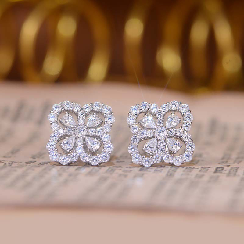 Sotiya Hollow Flower Design Pear Cut Moissanite Stud Earrings Sterling Silver-Sotiya