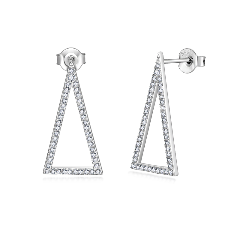 Sotiya Hollow Triangle Design Moissanite Drop Earrings Sterling Silver-Sotiya