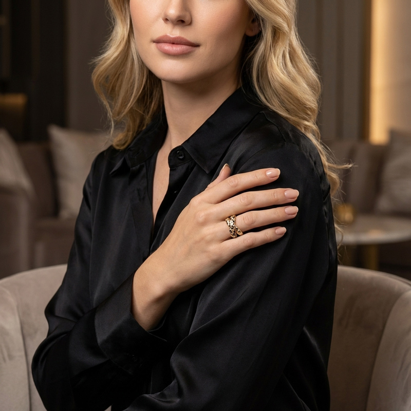 Sotiya Cross Leopard Print Black Enamel Ring Sterling Silver-Sotiya