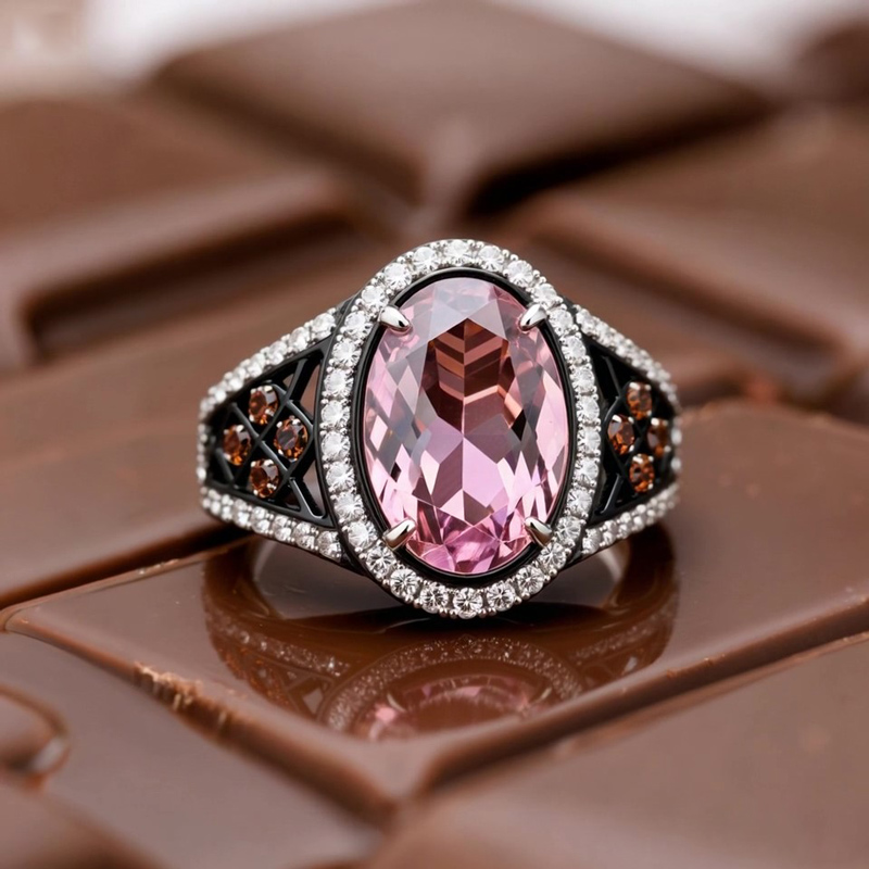 Sotiya Two Tone Halo Oval Cut Coffee Engagement Ring Sterling Silver-Sotiya