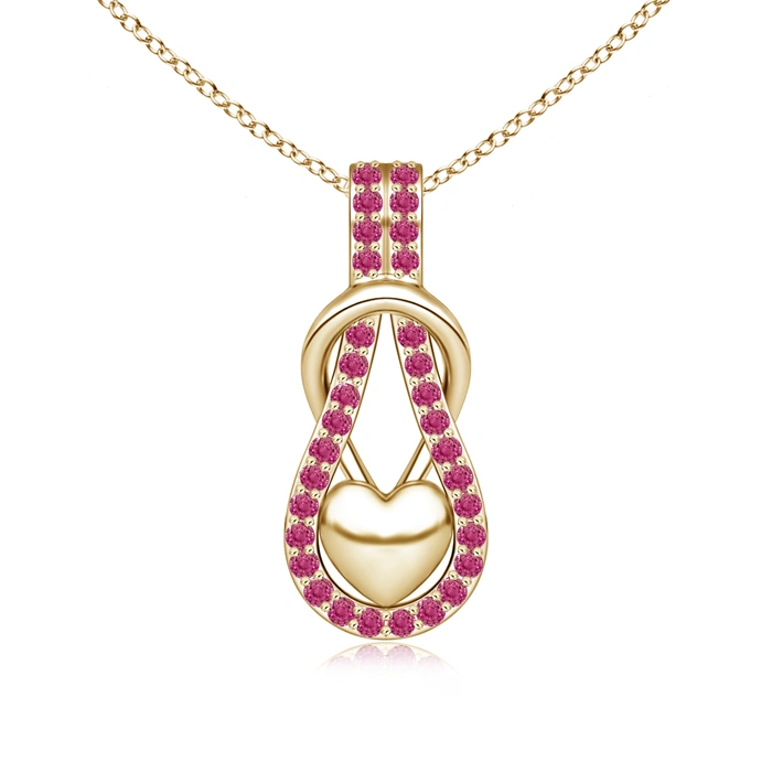 Sotiya Hot Pink Sapphire Infinity Knot with Puffed Heart Pendant Necklace Sterling Silver-Sotiya