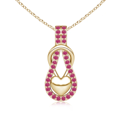 Sotiya Hot Pink Sapphire Infinity Knot with Puffed Heart Pendant Necklace Sterling Silver-Sotiya
