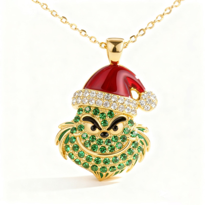 Sotiya Christmas Green Monster Enamel Necklace Sterling Silver-Sotiya