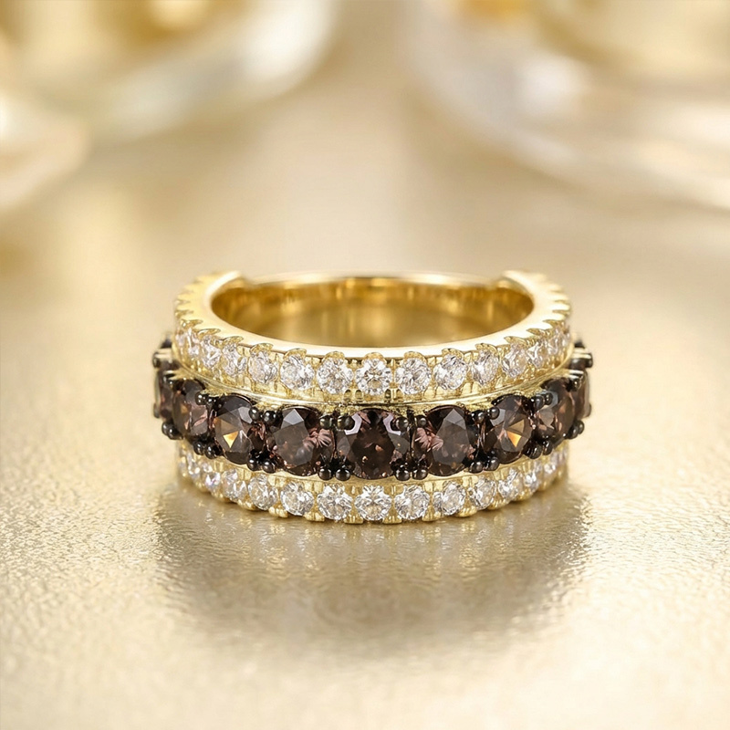 Sotiya Three-Row Round Cut Coffee Women's Wedding Ring Sterling Silver