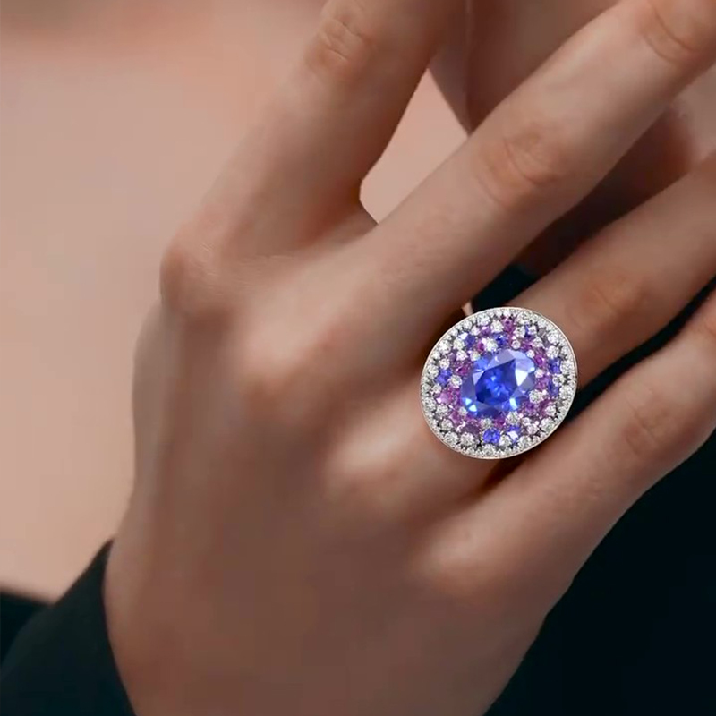 Sotiya Artist Collection Water Lilies Oval Cut Sapphire Blue Cocktail Ring Sterling Silver-Sotiya