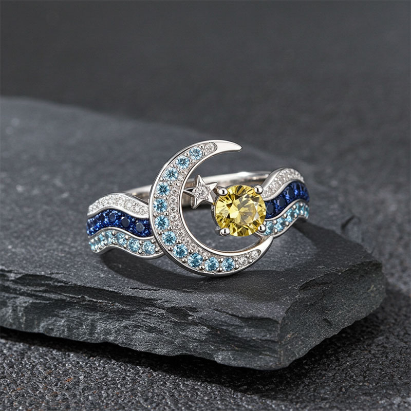 Sotiya Artist Collection Famous Painting Starry Night Round Cut Cocktail Ring Sterling Silver-Sotiya