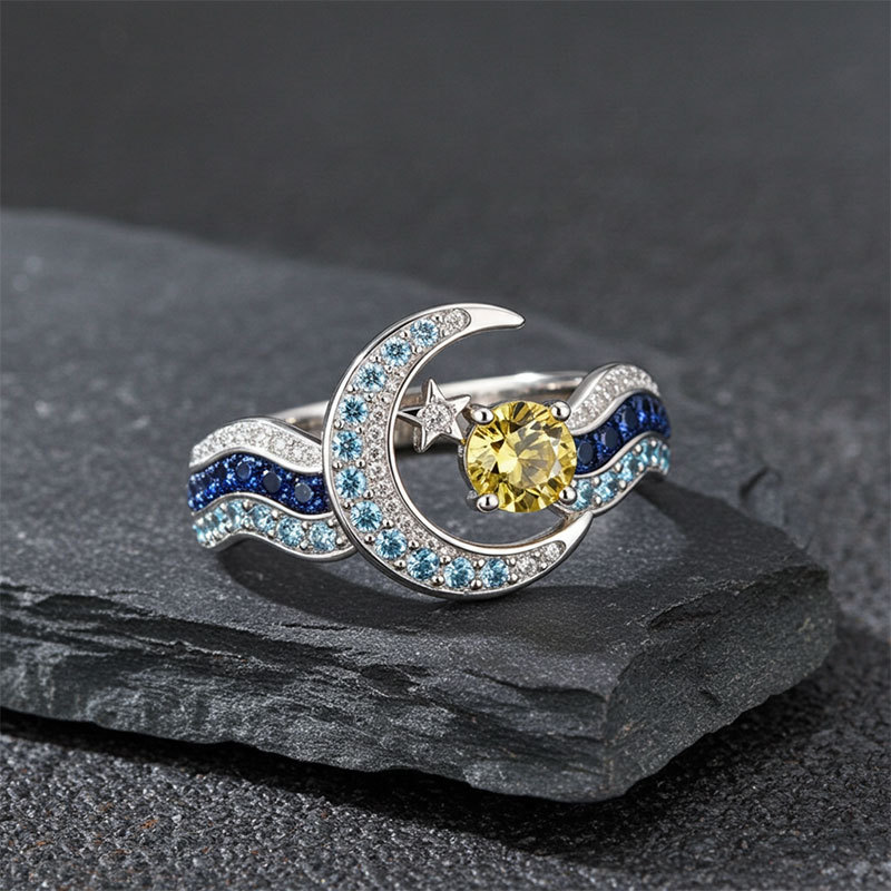 Sotiya Artist Collection Famous Painting Starry Night Round Cut Cocktail Ring Sterling Silver-Sotiya