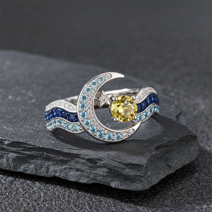 Sotiya Artist Collection Famous Painting Starry Night Round Cut Cocktail Ring Sterling Silver-Sotiya