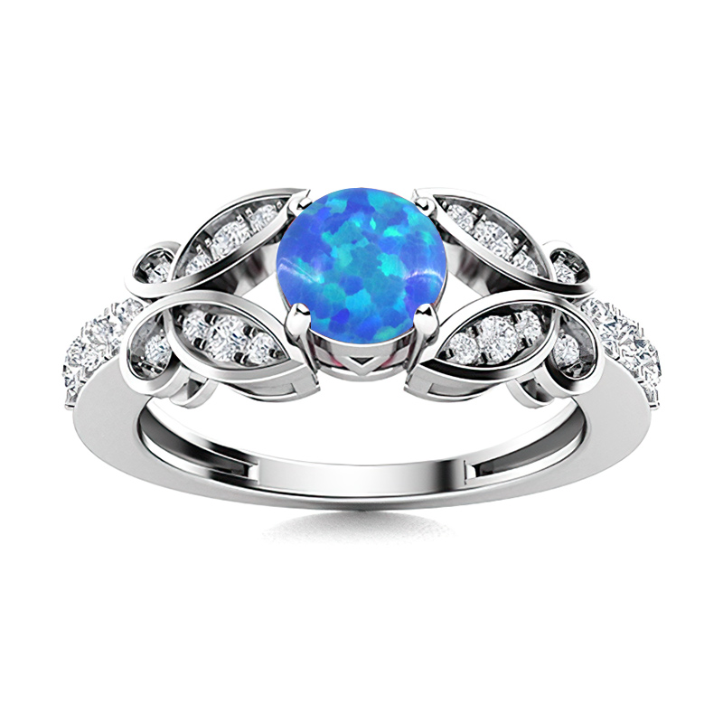 Sotiya Butterfly Round Cut Opal Engagement Ring Sterling Silver-Sotiya