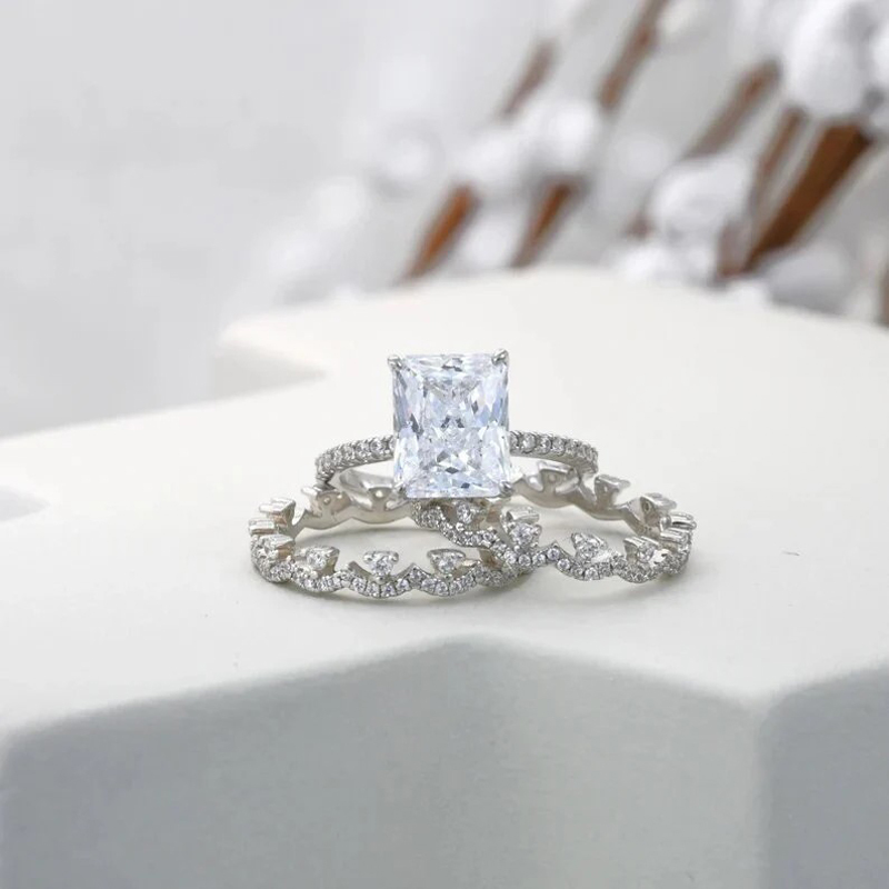 Sotiya Radiant Cut Art Deco Wedding Bridal Ring Set High-carbon Zircon Sterling Silver-Sotiya