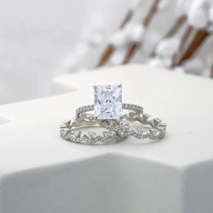 Sotiya Radiant Cut Art Deco Wedding Bridal Ring Set High-carbon Zircon Sterling Silver-Sotiya