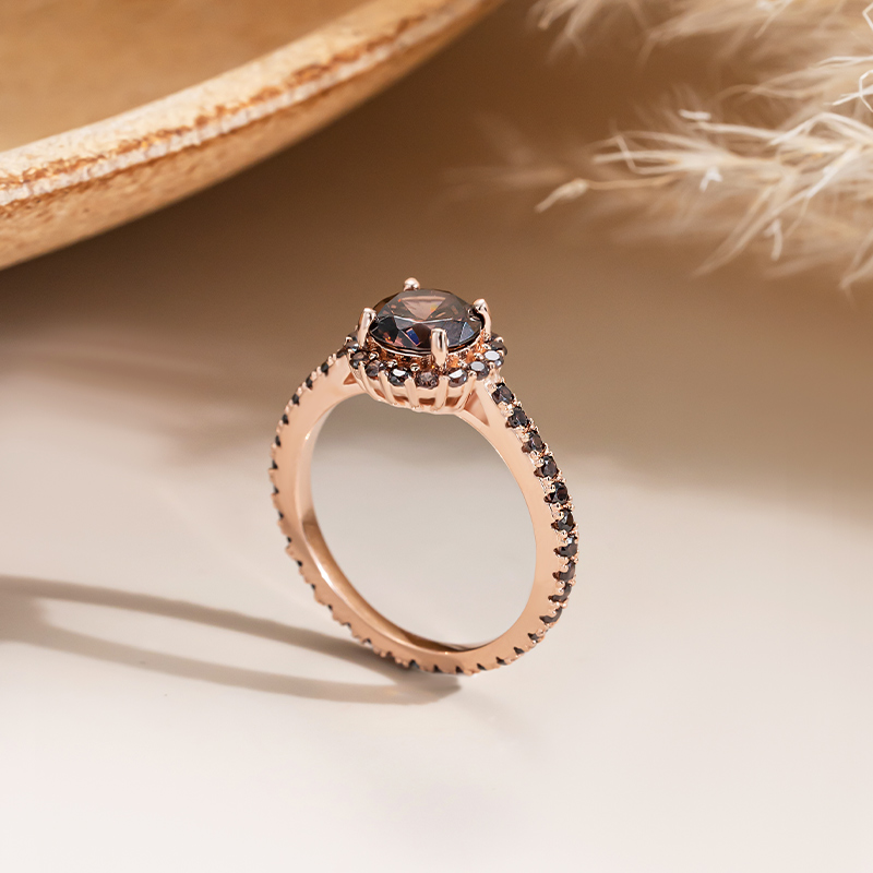 Sotiya Cathedral Halo Round Cut Coffee Engagement Ring Sterling Silver