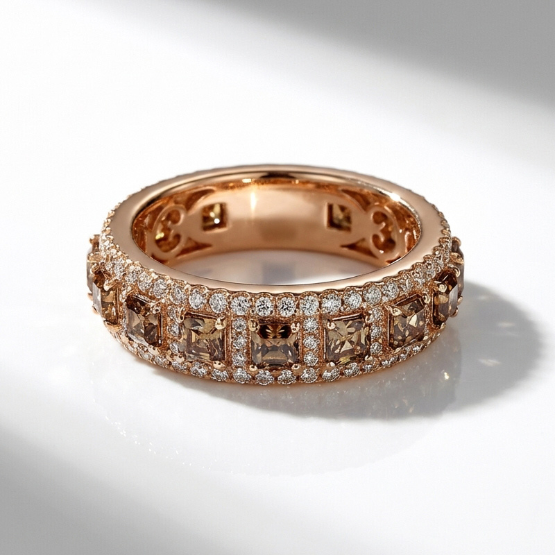 Sotiya Rose Gold Tone Asscher Cut Coffee Eternity Wedding Ring Sterling Silver